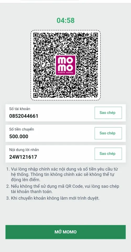 Bước 3 Nạp tiền qua ví điện tử Momo